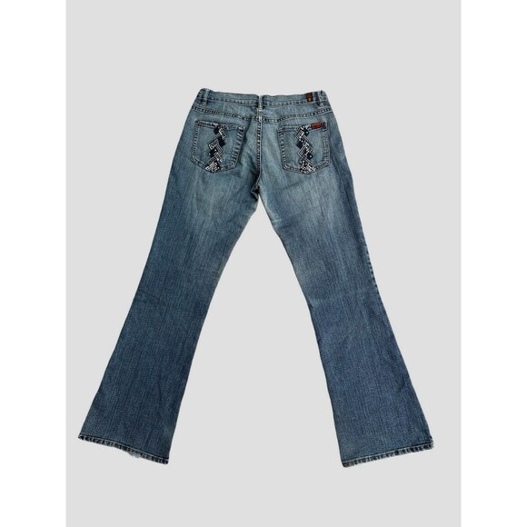 7 For All Mankind Jeans Womens 29 Blue Bootcut Dark Wash Western embroidered A - Picture 1 of 7